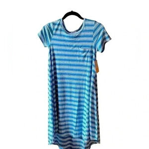 Lularoe XXS blue striped ribbed summer weight Carly swing dress. NWT. A-line.‎